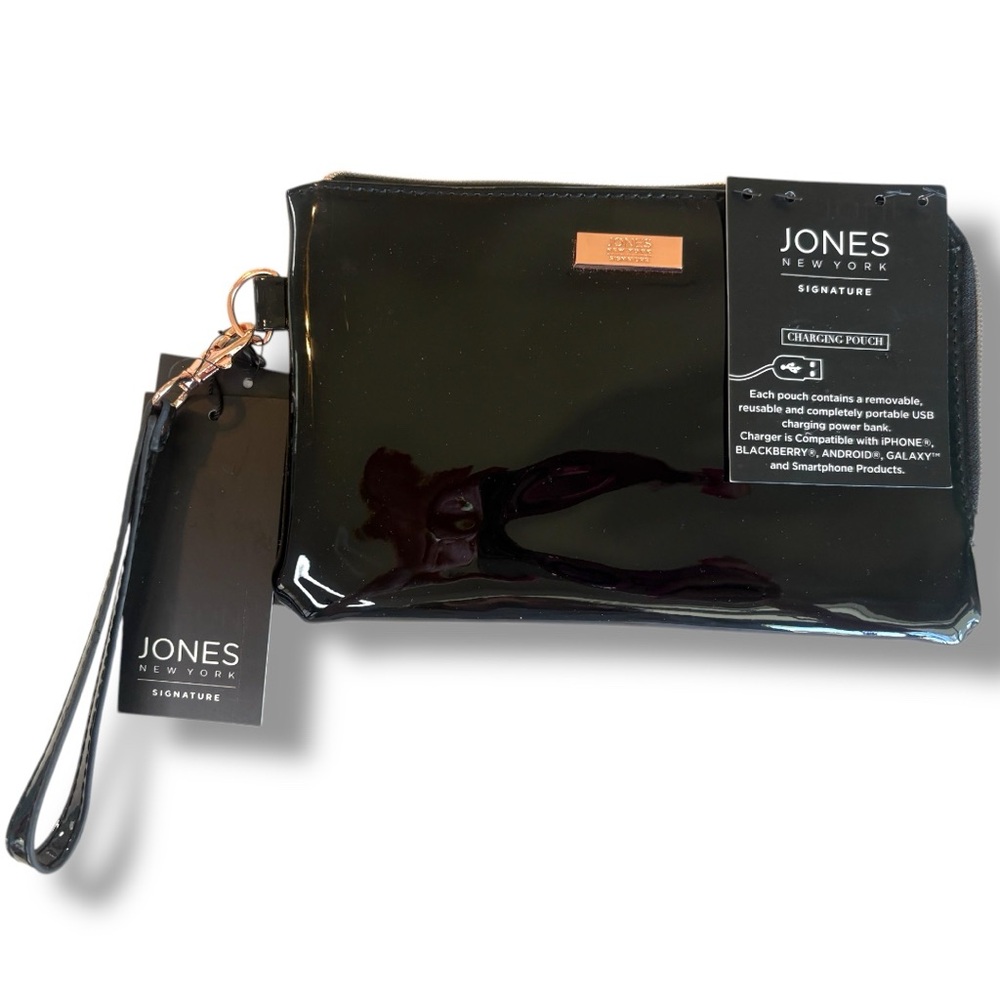 Jones New York Black Patent Wristlet Charging Pouch. New with Tags
